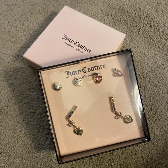 Juicy Couture Jewelry - NWOT JUICY COUTURE EARRING SET OF 3 PAIR APPLE/JUICY/RAINBOW DANGLE GOLDTONE